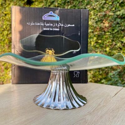 Wavy Petal Shaped Glass Stand With Golden Metal Stand