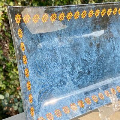 Home Box Handcrafted Blue Glass Serving Tray