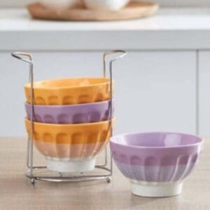 Homebox Stackable Ceramic Bowls with Metal Stand v4