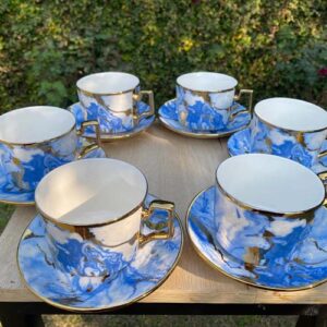 Marble texture tea cups with saucers 12 pcs