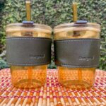 Glass Tumbler Set with Leather Grip & Straw