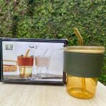 Glass Tumbler Set with Leather Grip & Straw v2