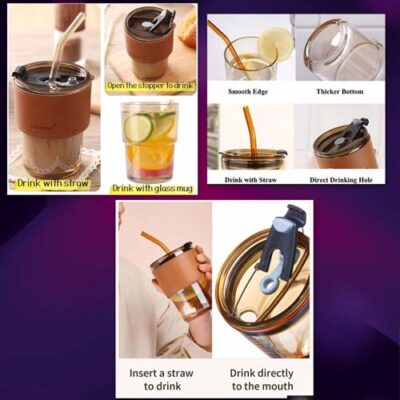 Glass Tumbler Set with Leather Grip & Straw v3