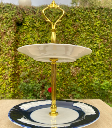 Porcelain Pastery 2 tier Stand with Golden knob v3