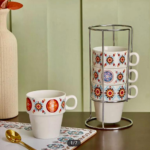 Majestic Mosaic Mug Set with Metal Stand – 4 Piece