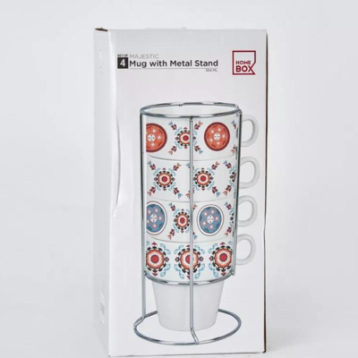 Majestic Mosaic Mug Set with Metal Stand – 4 Piece v4