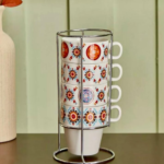 Majestic Mosaic Mug Set with Metal Stand – 4 Piece v6
