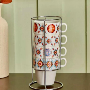 Majestic Mosaic Mug Set with Metal Stand – 4 Piece v6
