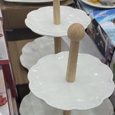 Porcelain Pastry Stand With Wooden Knob 2 Tier v3