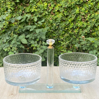 Twin Glass Bowl Set With Crystal Handle