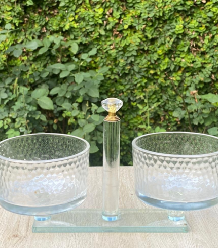Twin Glass Bowl Set With Crystal Handle