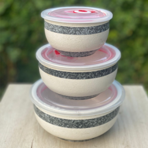 Ceramic Bowl with Vacuum Sealed Lids – Marble Design – 3 Piece Set