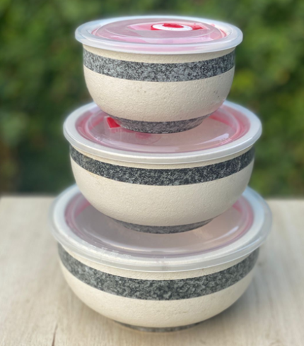 Ceramic Bowl with Vacuum Sealed Lids – Marble Design – 3 Piece Set