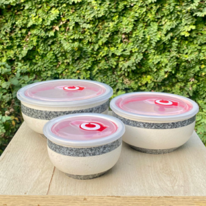 Ceramic Bowl with Vacuum Sealed Lids – Marble Design – 3 Piece Set v2