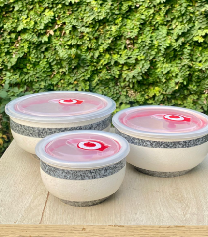 Ceramic Bowl with Vacuum Sealed Lids – Marble Design – 3 Piece Set v2