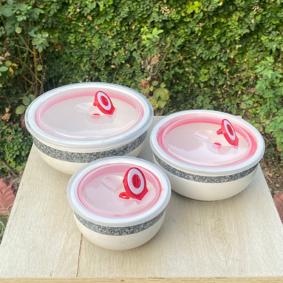 Ceramic Bowl with Vacuum Sealed Lids – Marble Design – 3 Piece Set v3