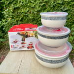 Ceramic Bowl with Vacuum Sealed Lids – Marble Design – 3 Piece Set v5