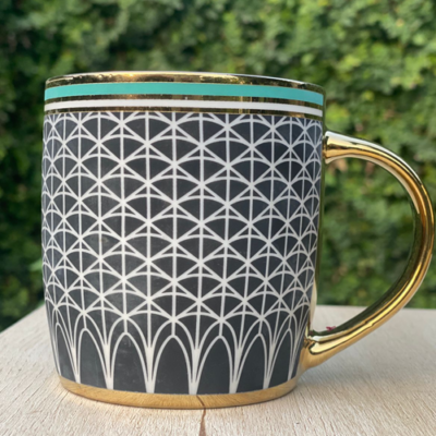 Elegant Geometric Ceramic Mugs – Set of 2 with Gold Handles