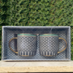 Elegant Geometric Ceramic Mugs – Set of 2 with Gold Handles v3