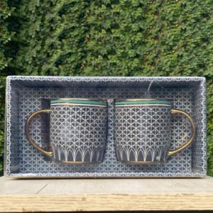 Elegant Geometric Ceramic Mugs – Set of 2 with Gold Handles v3