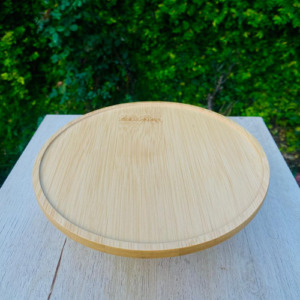 Round Wooden Top Glass Pedestal Stand v3